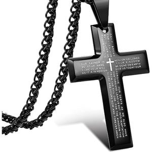 Stainless Steel Black Cross Pendant Necklace